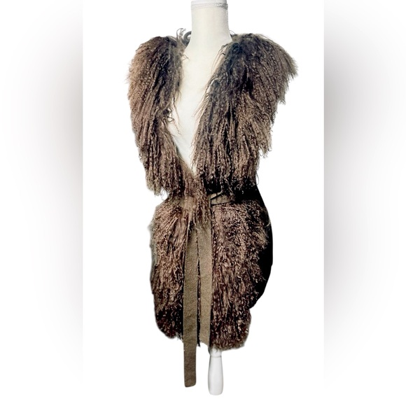 Black Brand Women Faux Fur Brown Sleeveless Sweater Vest Wool Blend Size Medium - Picture 1 of 9